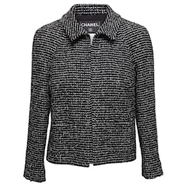 Chanel Tweed-Jacke aus Wollmischung Schwarz & Weiß Größe FR 40
