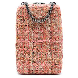 Borsa a tracolla verticale Chanel CC Tweed con catena rosa
