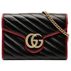 Borsa a tracolla con catena Gucci GG Marmont Matelasse in pelle Torchon nera