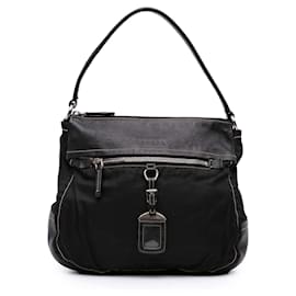 Borsa a tracolla in pelle e tessuto nero Prada
