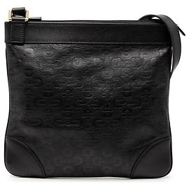 Gucci Umhängetasche aus geprägtem schwarzem Leder mit Horsebit