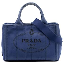 Borsa Tote e Borsa a tracolla Prada Small Canvas Canapa Logo blu