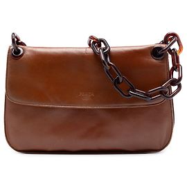 Borsa a tracolla con catena Prada Goatskin Madras marrone