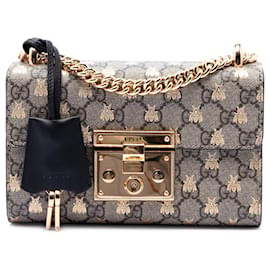 Borsa a tracolla Gucci Small GG Supreme Bee Padlock nera