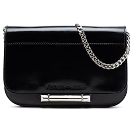 Borsa a tracolla con patta Sybille in pelle Spazzolato nera Prada
