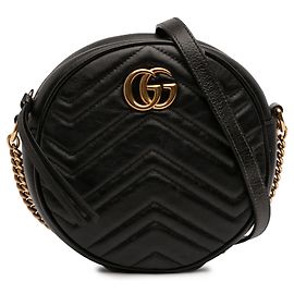 Schwarze Gucci Mini GG Marmont Matelassé Leder runde Umhängetasche