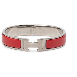 Red Hermès Narrow Enamel Clic H Bracelet PM