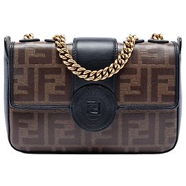 Mini FF 1974 Fendi Marrone in tessuto vetrificato con patch e tracolla