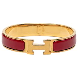 Red Hermès Narrow Enamel Clic H Bracelet PM