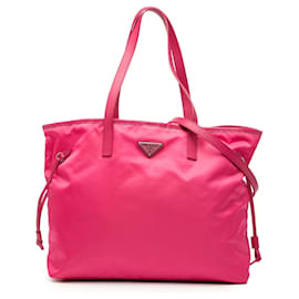 Borsa Tote Convertible Aperta Prada Saffiano Trimmed Tessuto Rosa