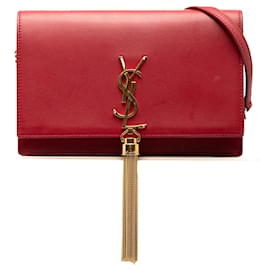 Borsa a tracolla con catena e nappa Kate in pelle di vitello liscia monogrammata rossa Saint Laurent