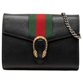 Mini borsa a tracolla Dionysus in pelle di vitello nera con catena Web Gucci