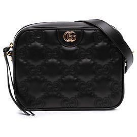 Gucci Small GG Matelasse Crossbody-Tasche aus schwarzem Kalbsleder