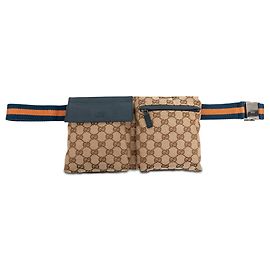 Borsa a tracolla Gucci GG Canvas Web Double Pocket Beige