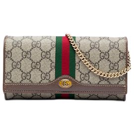 Borsa a tracolla con catena Gucci GG Supreme Web Ophidia portafoglio beige