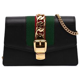 Borsa a tracolla Gucci Super Mini Sylvie in pelle di vitello Web nera