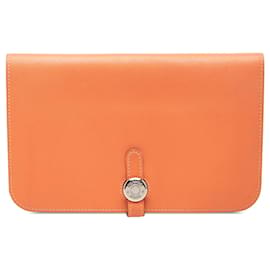 Hermès Clemence Dogon Duo Portemonnaie Orange Lang