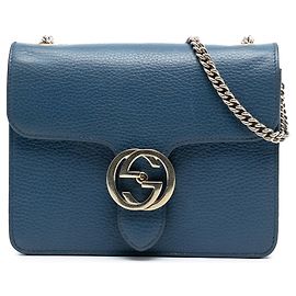 Piccola borsa a tracolla Gucci in pelle di vitello con logo interlocking G blu