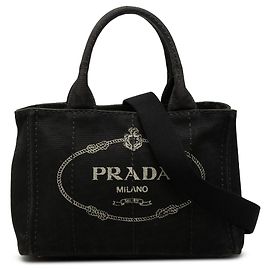 Borsa satchel in tela Canapa con logo Prada nero
