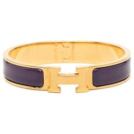Purple Hermès Narrow Enamel Clic H Bracelet GM