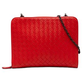 Borsa a tracolla con catena e portafoglio in nappa intrecciato rosso Bottega Veneta