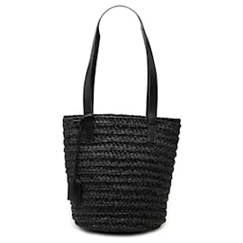Piccola borsa tote panier in rafia nera Saint Laurent