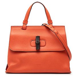 Piccola borsa satchel in pelle Bamboo arancione Gucci