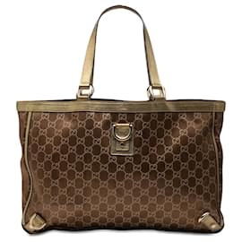 Bolso Tote Abbey GG en satén marrón Gucci con anilla en D