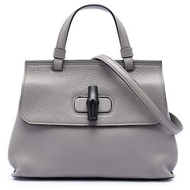 Borsa satchel quotidiana in pelle Small Bamboo grigia Gucci