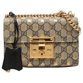 Borsa a tracolla Gucci Small GG Supreme Bee Padlock beige