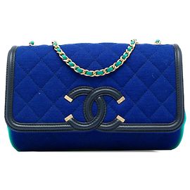 Borsa a tracolla Chanel Small Tricolor Jersey CC Filigree Flap blu