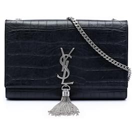 Borsa a tracolla Kate in pelle con stampa coccodrillo nera Saint Laurent Medium