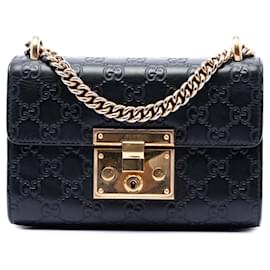 Borsa a tracolla Gucci Small Guccissima Padlock nera