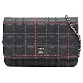 Borsa a tracolla crossbody portafoglio in pelle di vitello blu con cuciture quadrate CC Chanel