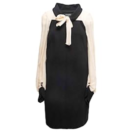 Chanel Langarmkleid aus Baumwolle und Seide Schwarz & Weiß Größe FR 44