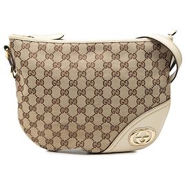 Borsa a tracolla mezza luna Gucci Medium GG Canvas New Britt beige