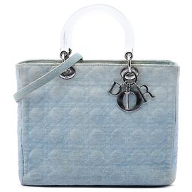 Lady Dior Satchel aus blauem Denim, Cannage-Acrylgriffe, Größe Large