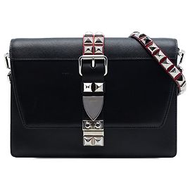 Borsa a tracolla Elektra in pelle di vitello City e Saffiano borchiata nera Prada