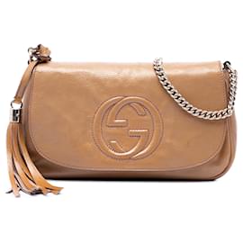 Borsa a tracolla Gucci Medium Patent Soho Chain Flap marrone
