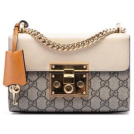 Borsa a tracolla Gucci Small GG Supreme con lucchetto beige
