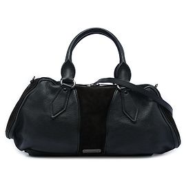 Black Burberry Grained Calfskin and Suede Satchel