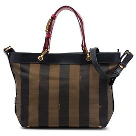 Fendi Satchel aus braunem Canvas mit Pequin-Streifen