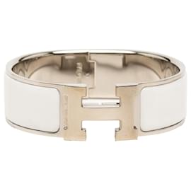 White Hermès Wide Enamel Clic Clac H Bracelet GM