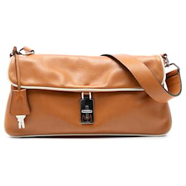 Borsa a tracolla in pelle marrone Prada
