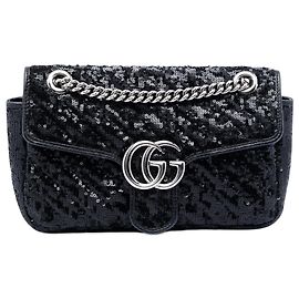 Borsa a tracolla Gucci Medium GG Marmont Matelasse in paillettes e pelle nera