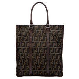 Tote verticale in tela Zucca marrone Fendi