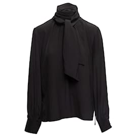 Schwarze Fendi Seidenbluse mit Stehkragen Größe IT 42