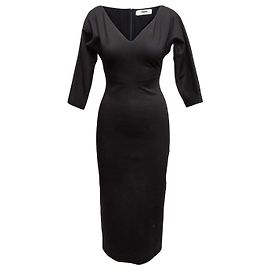 Schwarzes figurbetontes Midikleid aus Wolle von Fendi Größe IT 38
