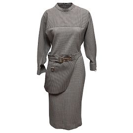 Langarmkleid Fendi Hahnentritt Schwarz & Weiß Größe IT 40