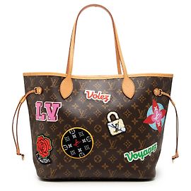 Borsa Tote Louis Vuitton Monogram Patches Neverfull MM marrone